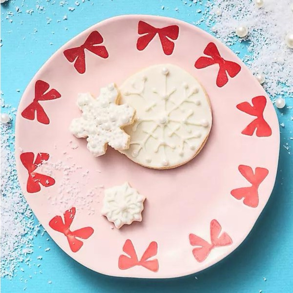NWT Anthropologie Vida Icon Stoneware Dessert Plate Red/Pink Bows